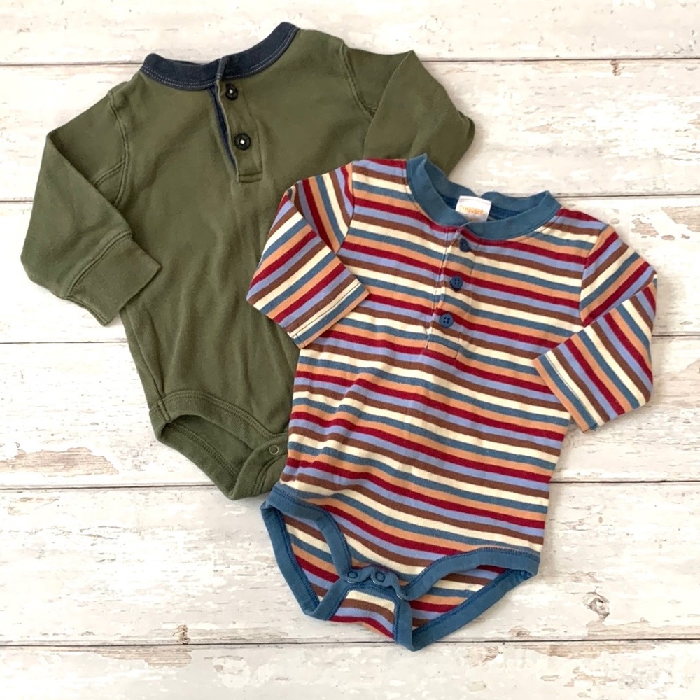 Gymboree 3-6m Baby Boy Henley Onesies Long Sleeve Bodysuits Blue Green 3m 6m